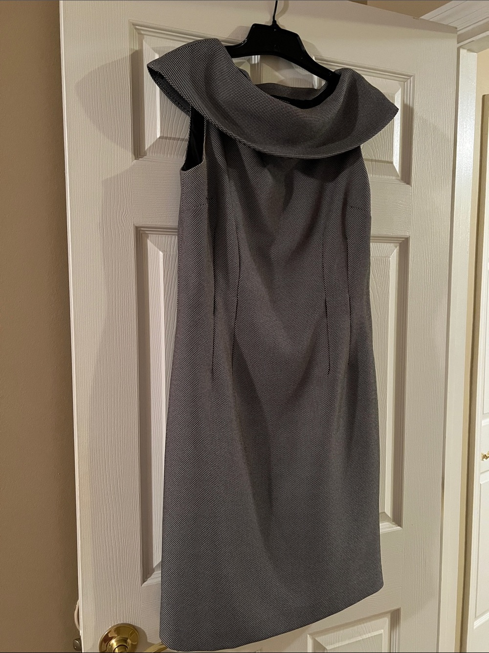 Tahari Charcoal Gray Off-Shoulder Midi Dress